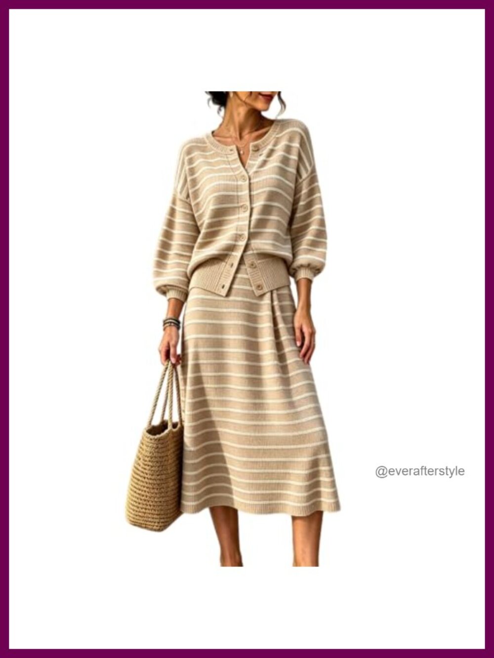 Women's Knit 2 Piece Set V-Neck Cardigan & Long A-Line Skirt Lounge